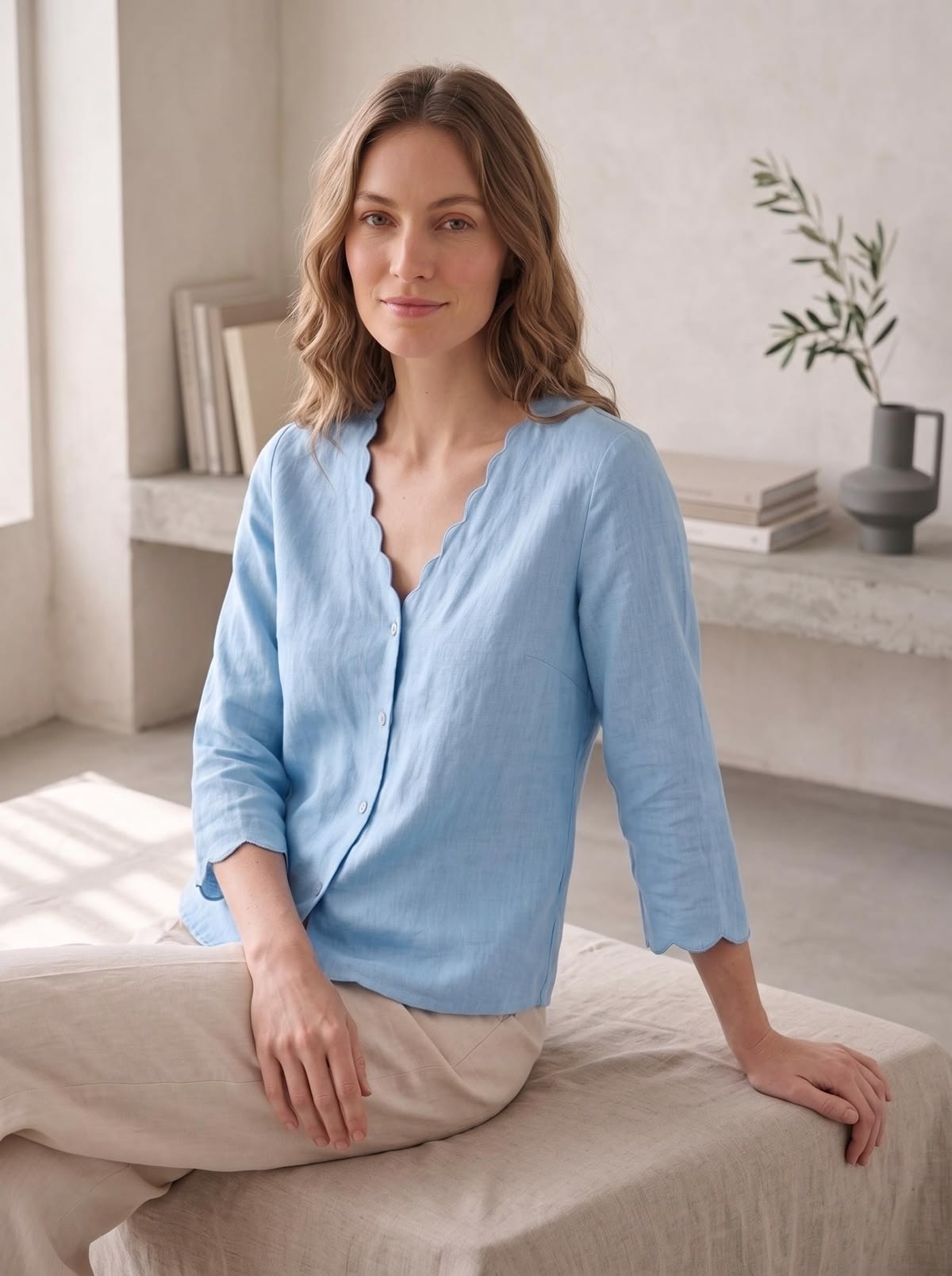 Sky Blue Linen Top